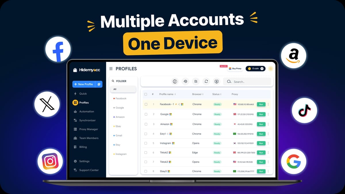 Hidemyacc Review: Is This Anti-Detect Browser Worth It? product interface and feature overview
