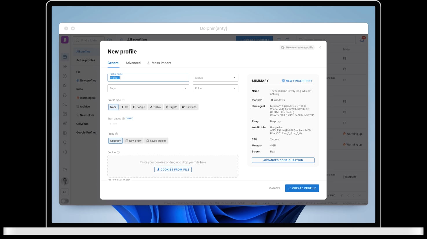 Dolphin Anty product interface