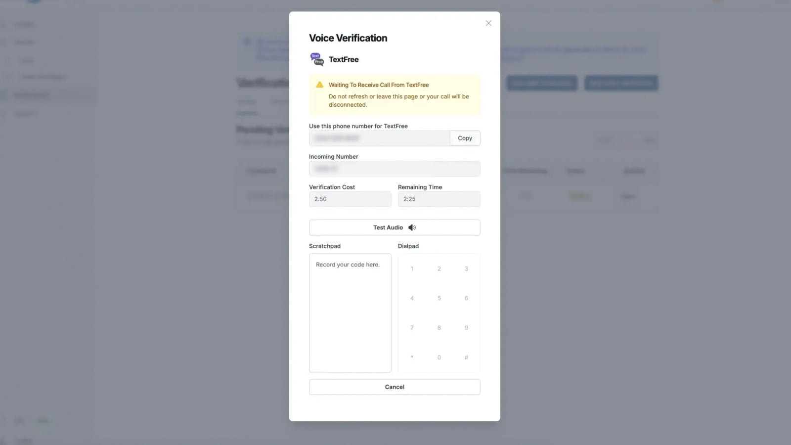 Textverified product interface