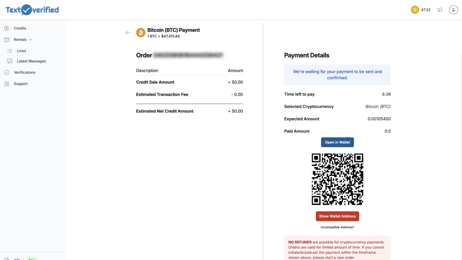 Textverified product interface
