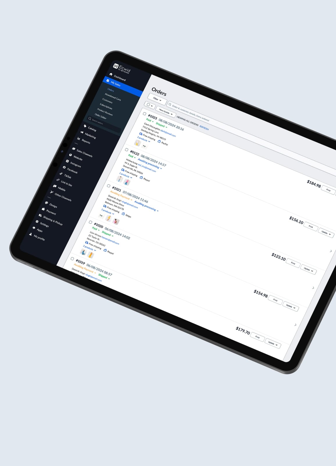 Ecwid product interface