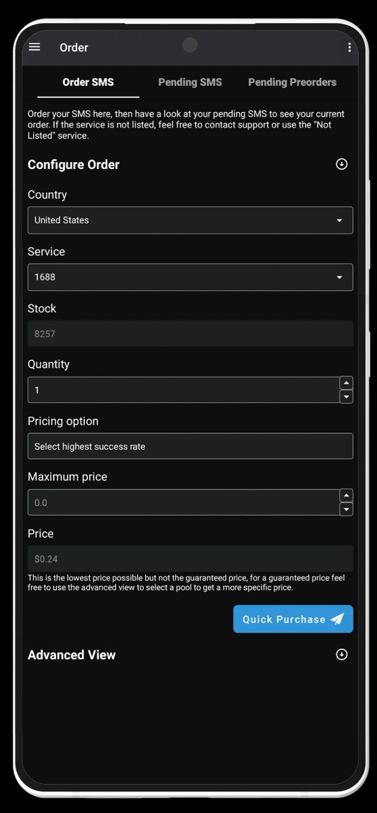 Android SMSPool app