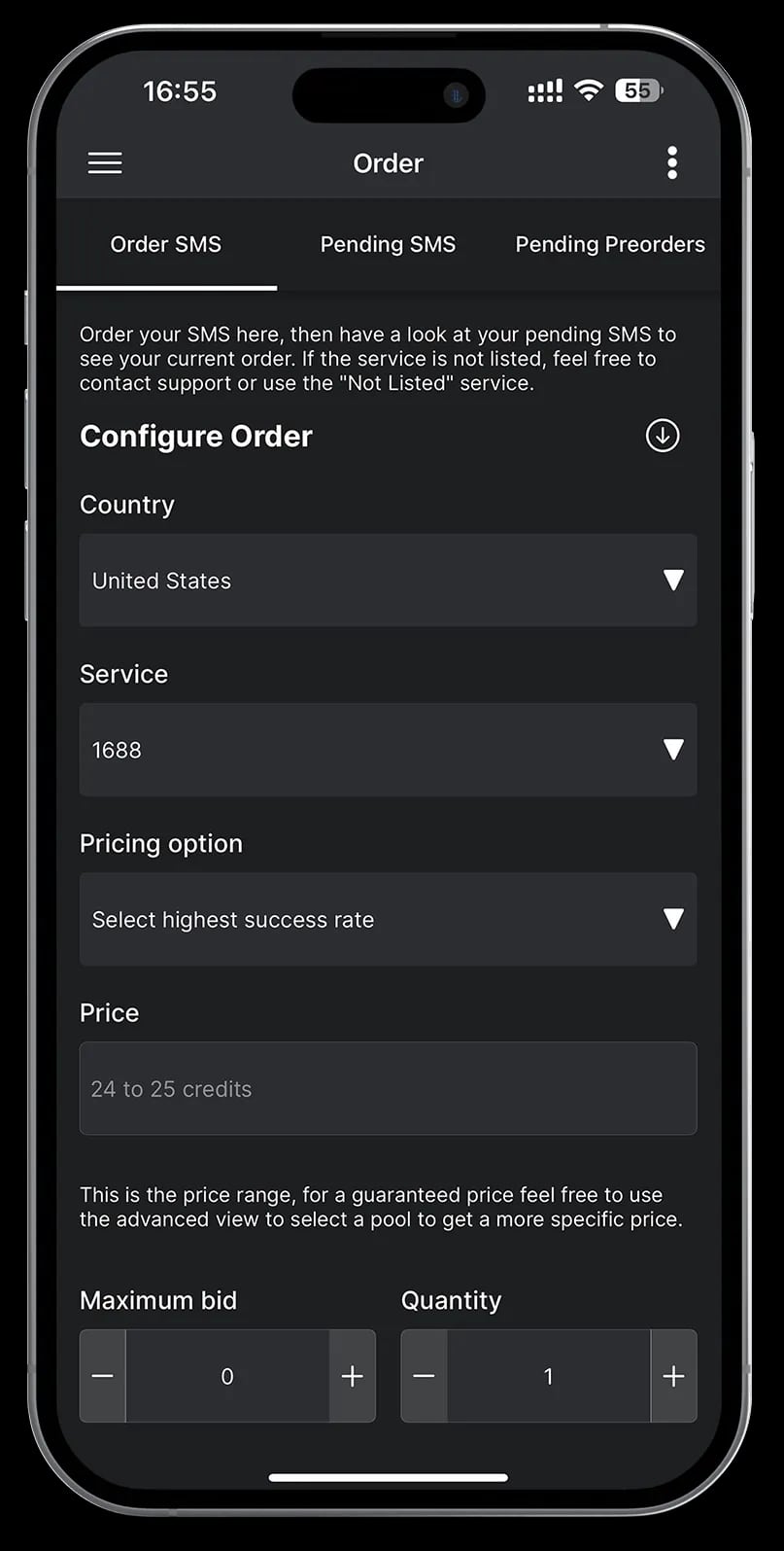 iOS SMSPool app