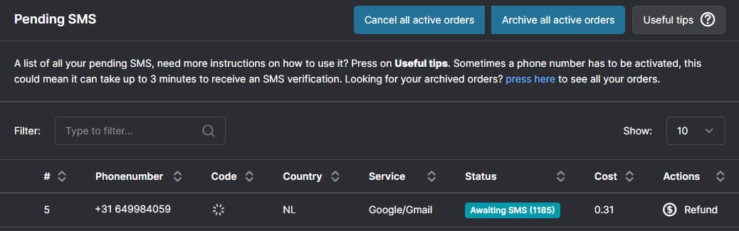 Pending SMS