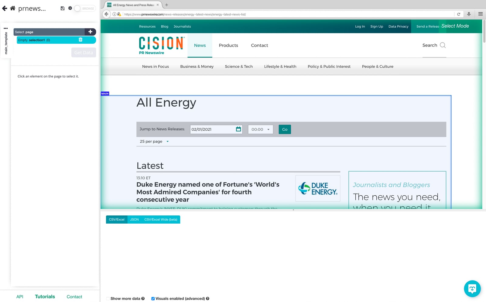 ParseHub product interface