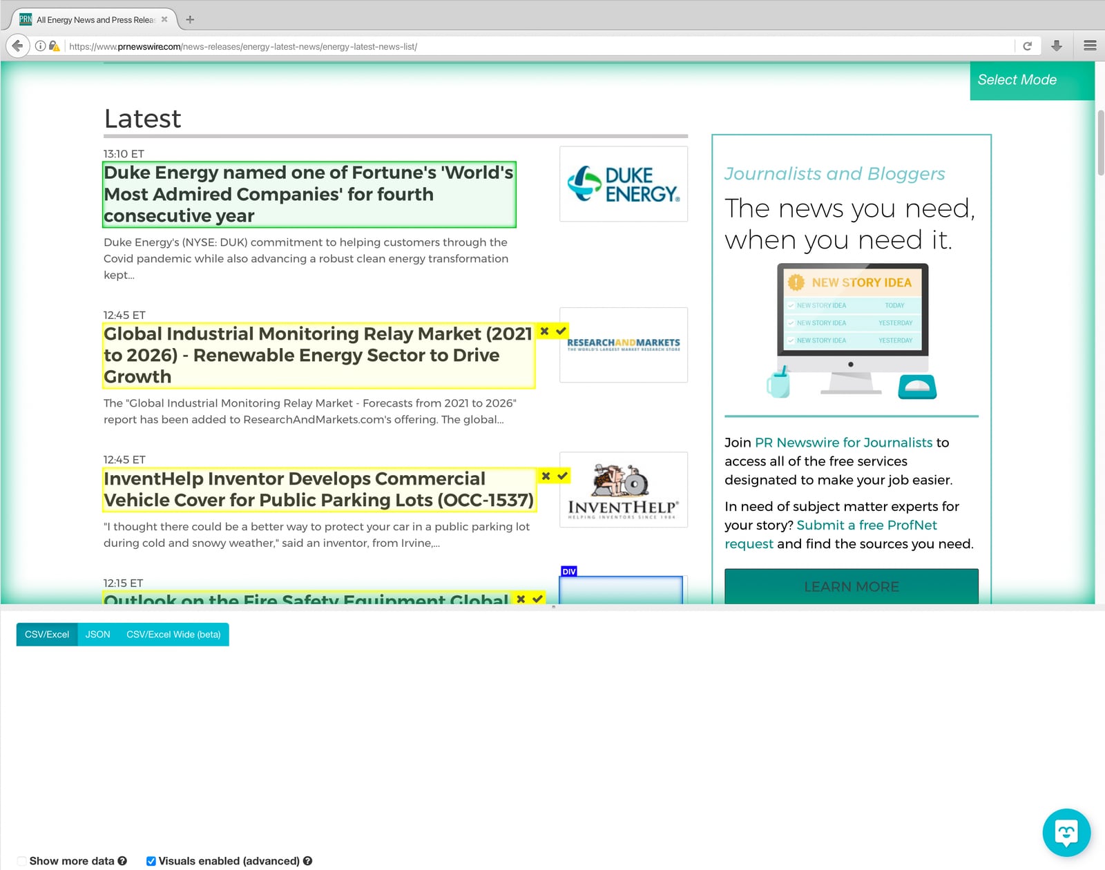 ParseHub product interface