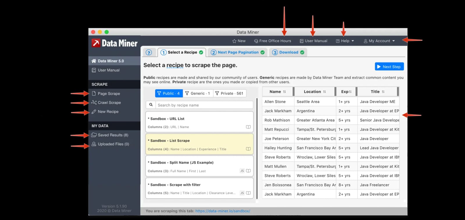 Data Miner viewer window