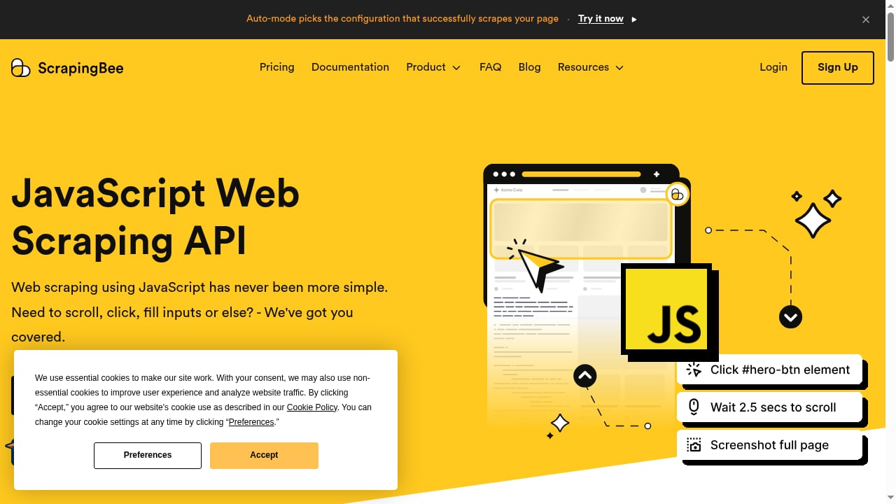 First viewport screenshot of JavaScript Web Scraping API | ScrapingBee