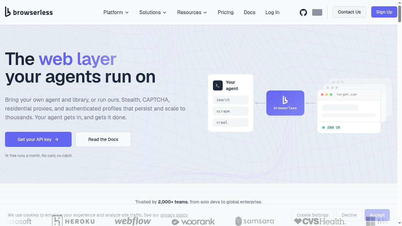 First viewport screenshot of The Browser Your AI Agents Run On | Browserless