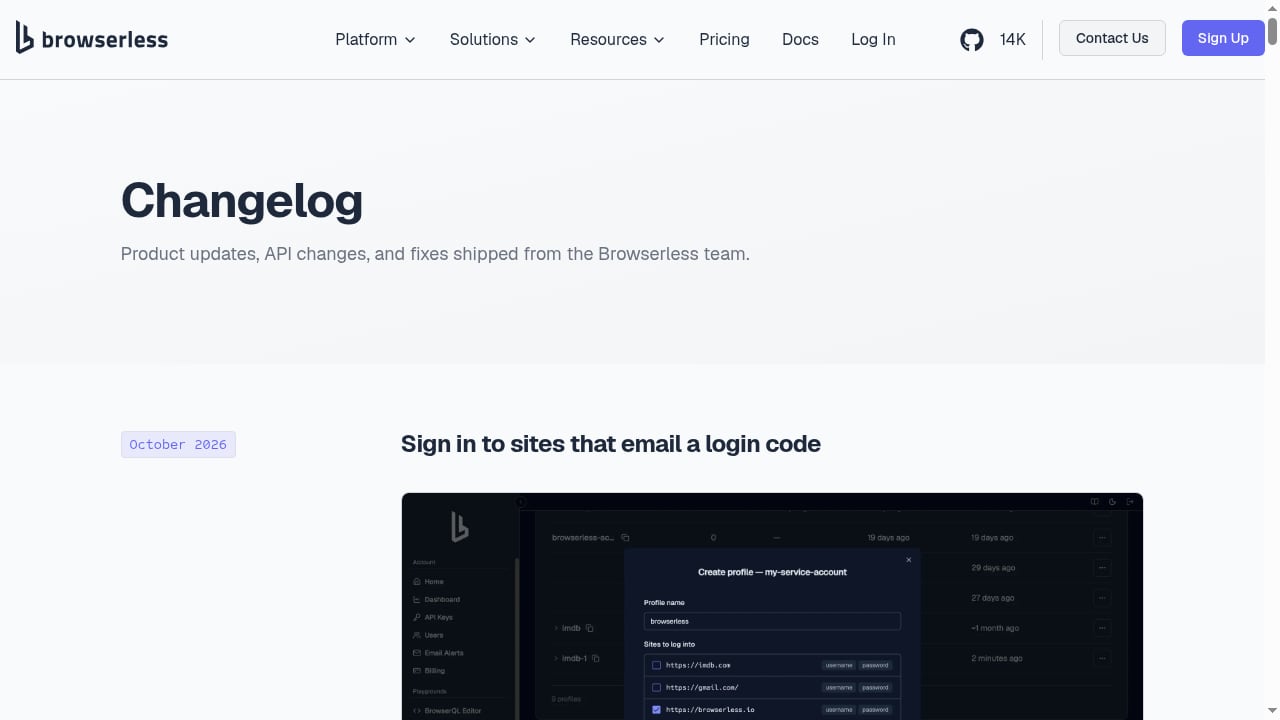 First viewport screenshot of Changelog - Browserless