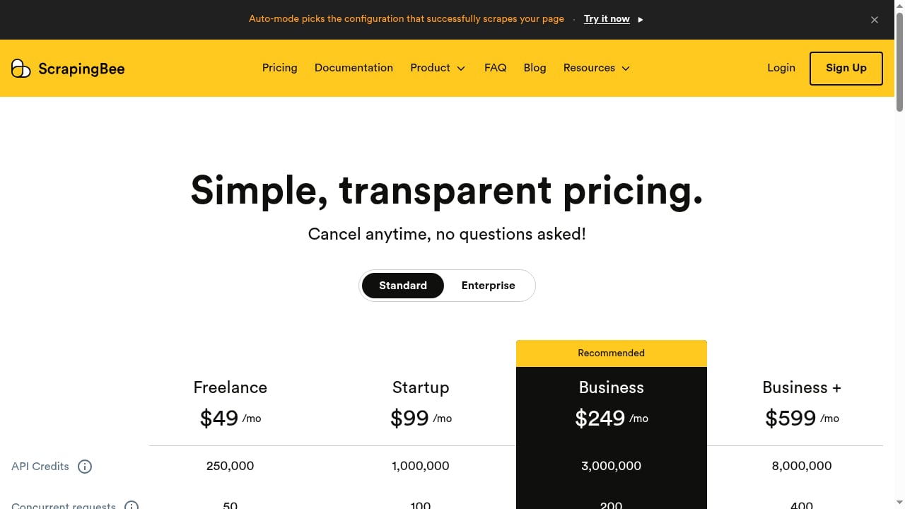 First viewport screenshot of Pricing - ScrapingBee Web Scraping API | ScrapingBee