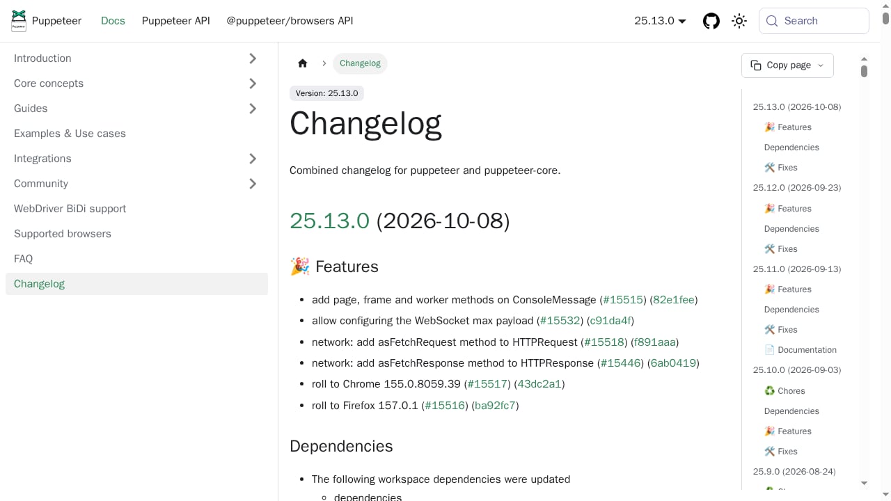 First viewport screenshot of Changelog | Puppeteer