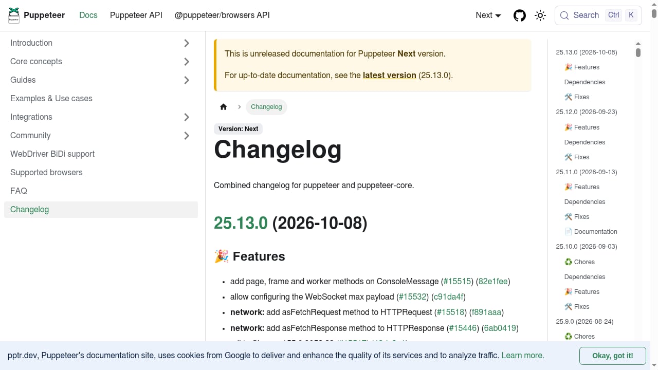 First viewport screenshot of Changelog | Puppeteer