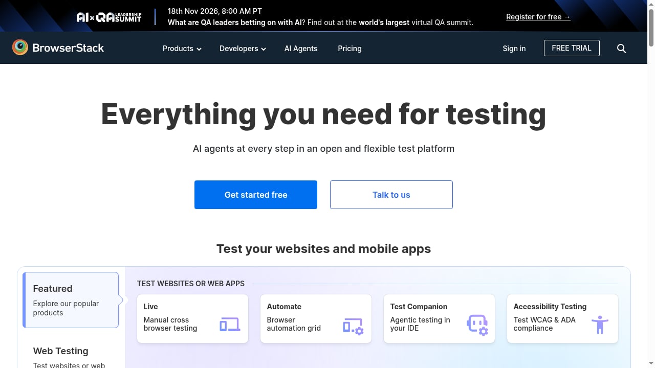 First viewport screenshot of www.browserstack.com