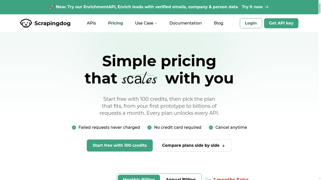 First viewport screenshot of Pricing - Scrapingdog | Plans That Scale With You