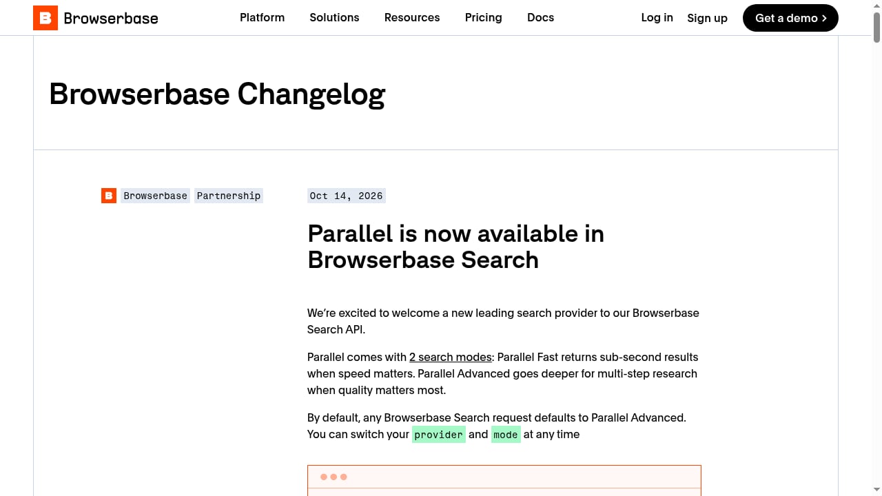 First viewport screenshot of Changelog