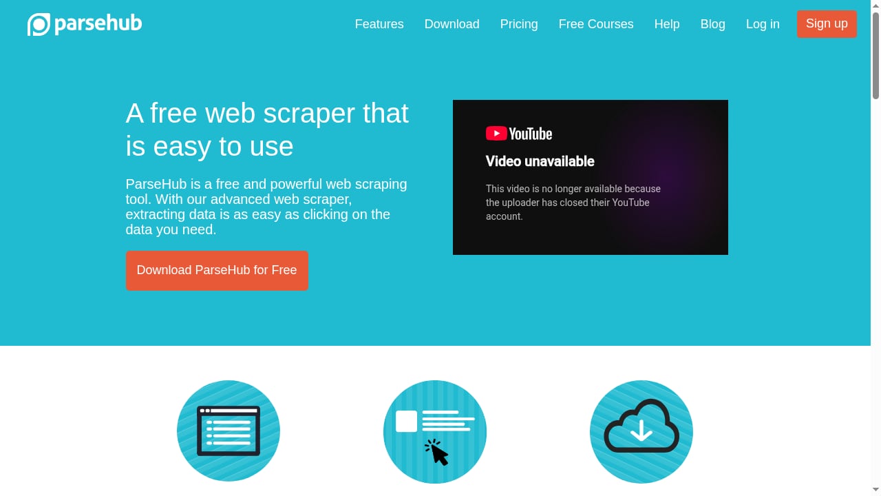 First viewport screenshot of ParseHub | Free web scraping - The most powerful web scraper