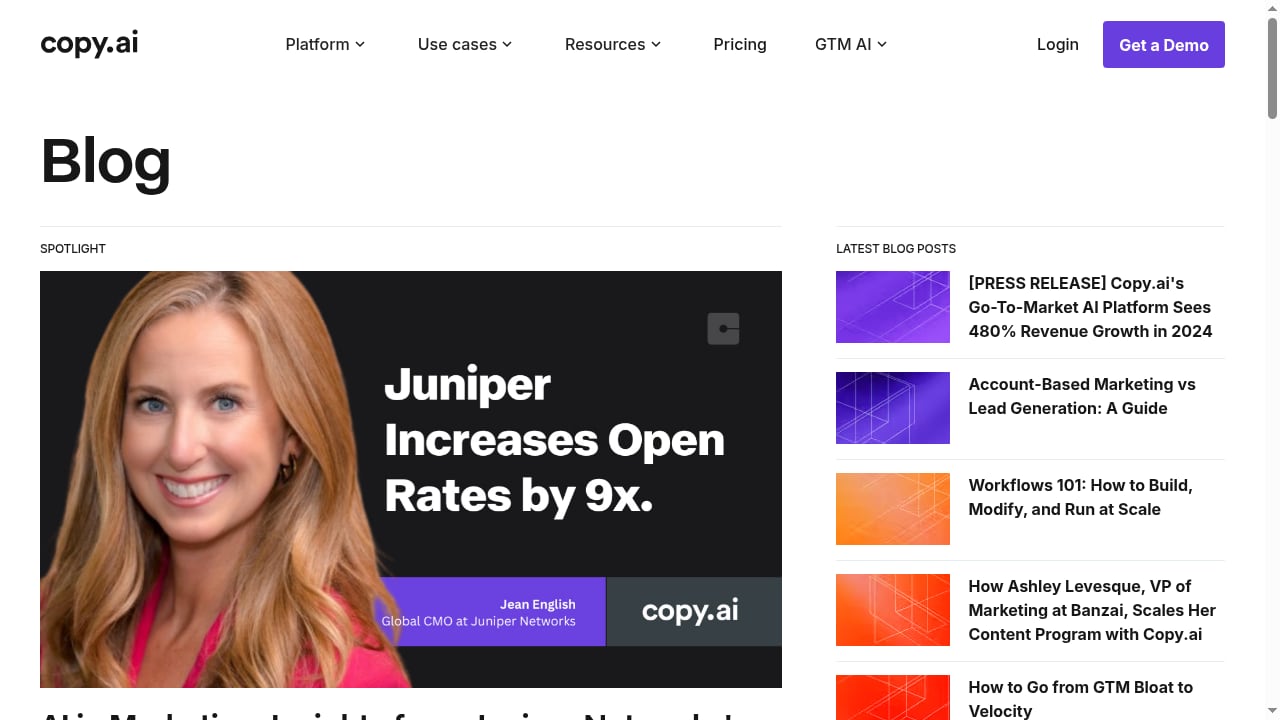 First viewport screenshot of Copy.ai: The only AI platform purpose-built for outcomes
