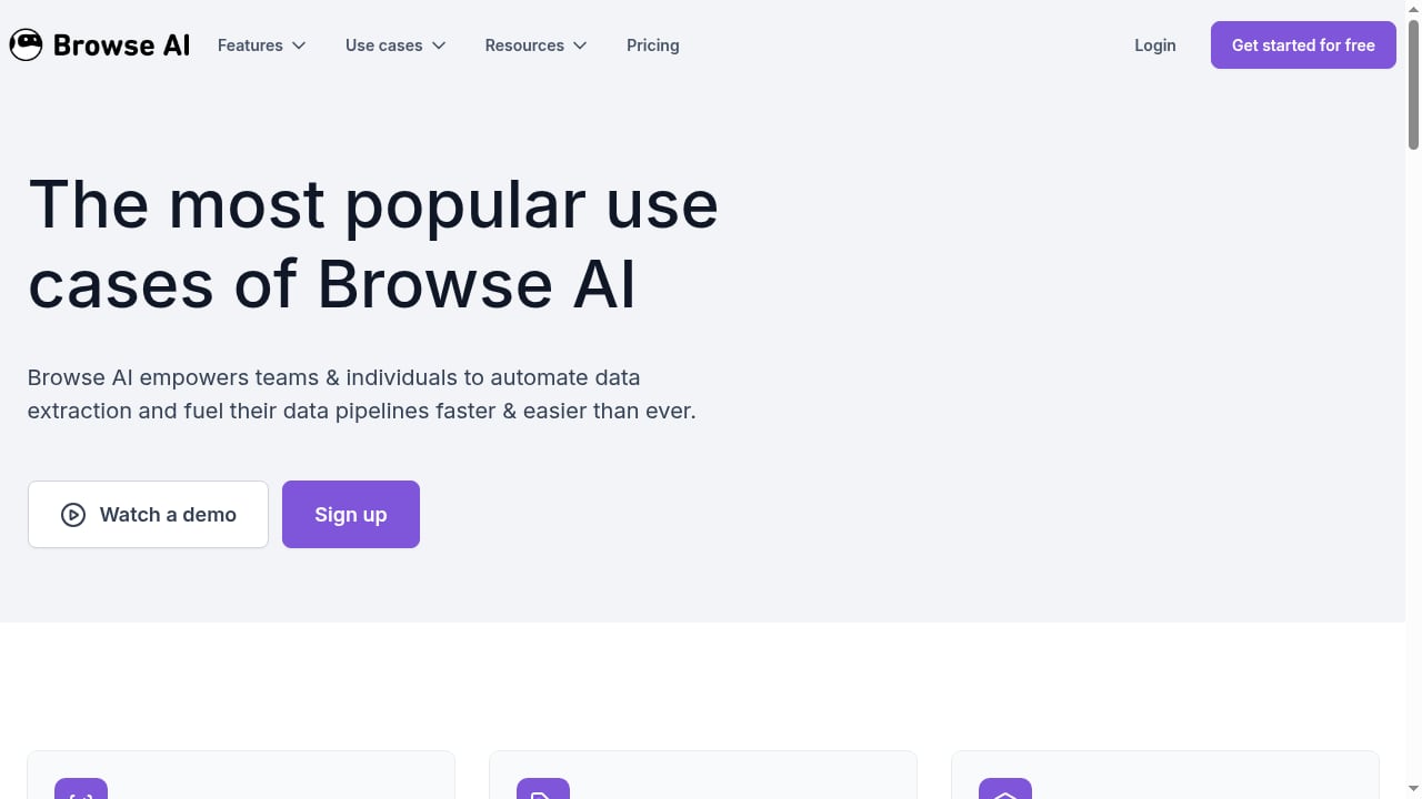 First viewport screenshot of Most popular use cases of Browse AI - Browse AI