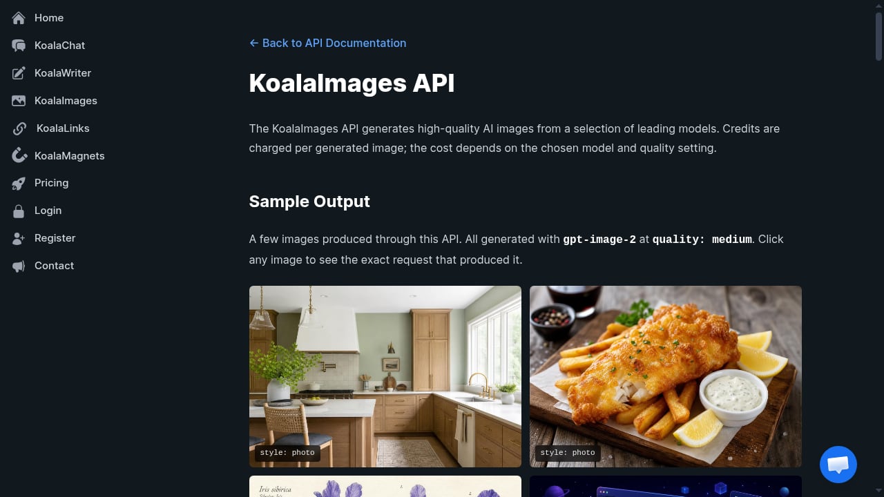 First viewport screenshot of KoalaImages API Documentation