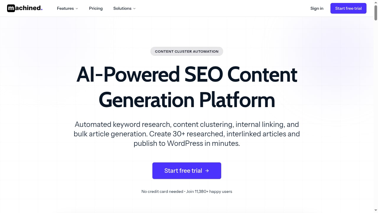 First viewport screenshot of Content Cluster Automation Platform | Machined