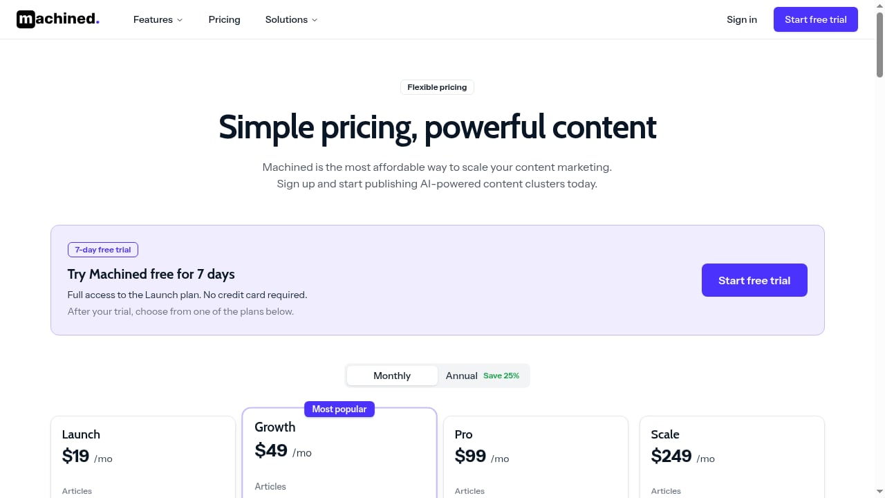 First viewport screenshot of Pricing | Machined