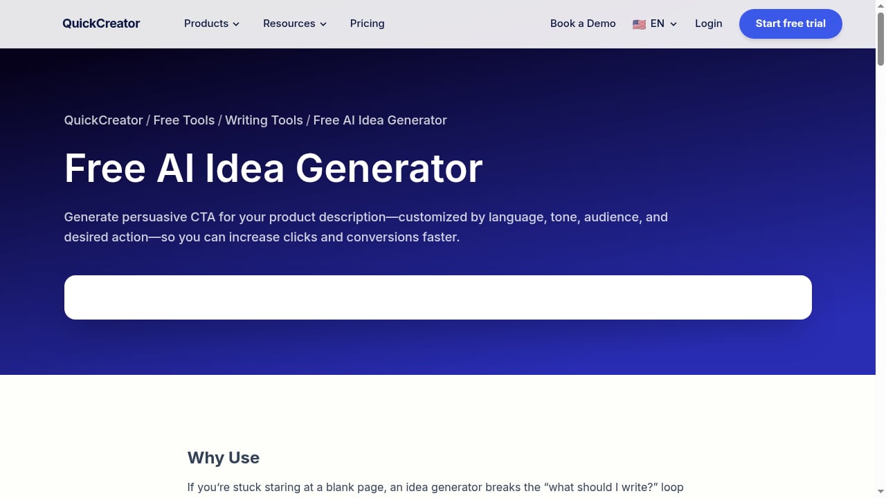 First viewport screenshot of Free AI Idea Generator | QuickCreator