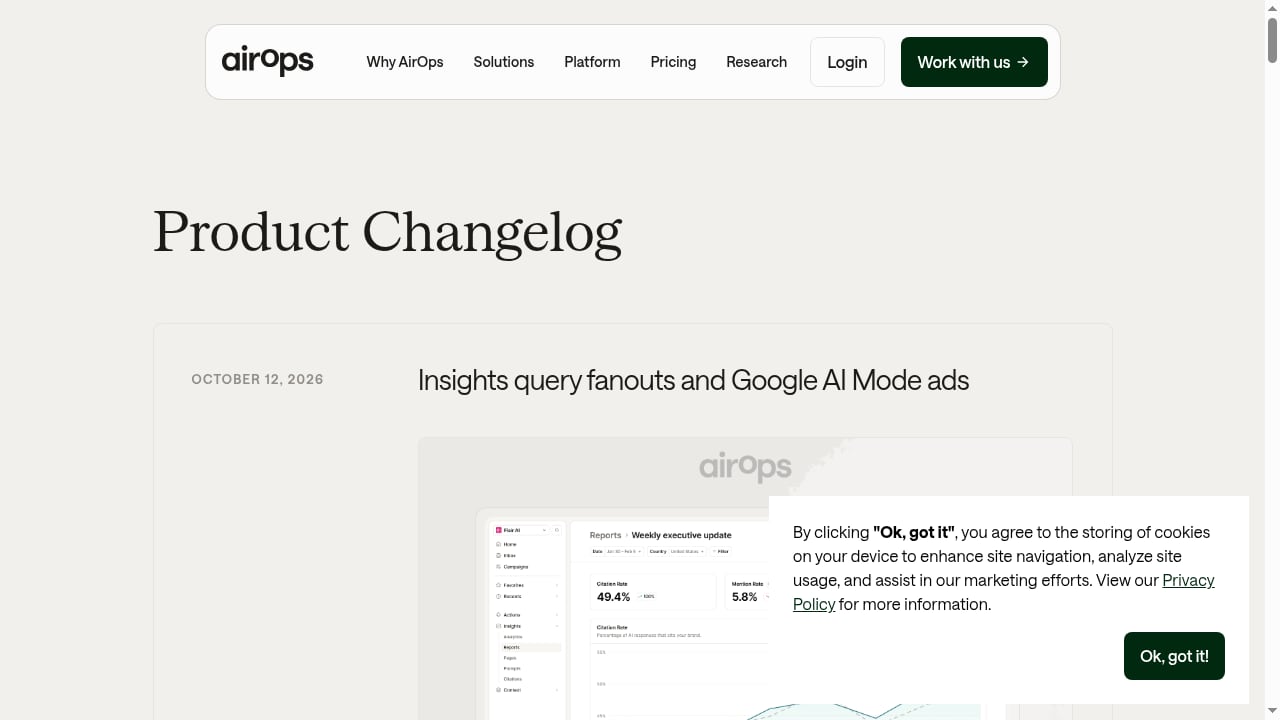 First viewport screenshot of AirOps - Product Changelog