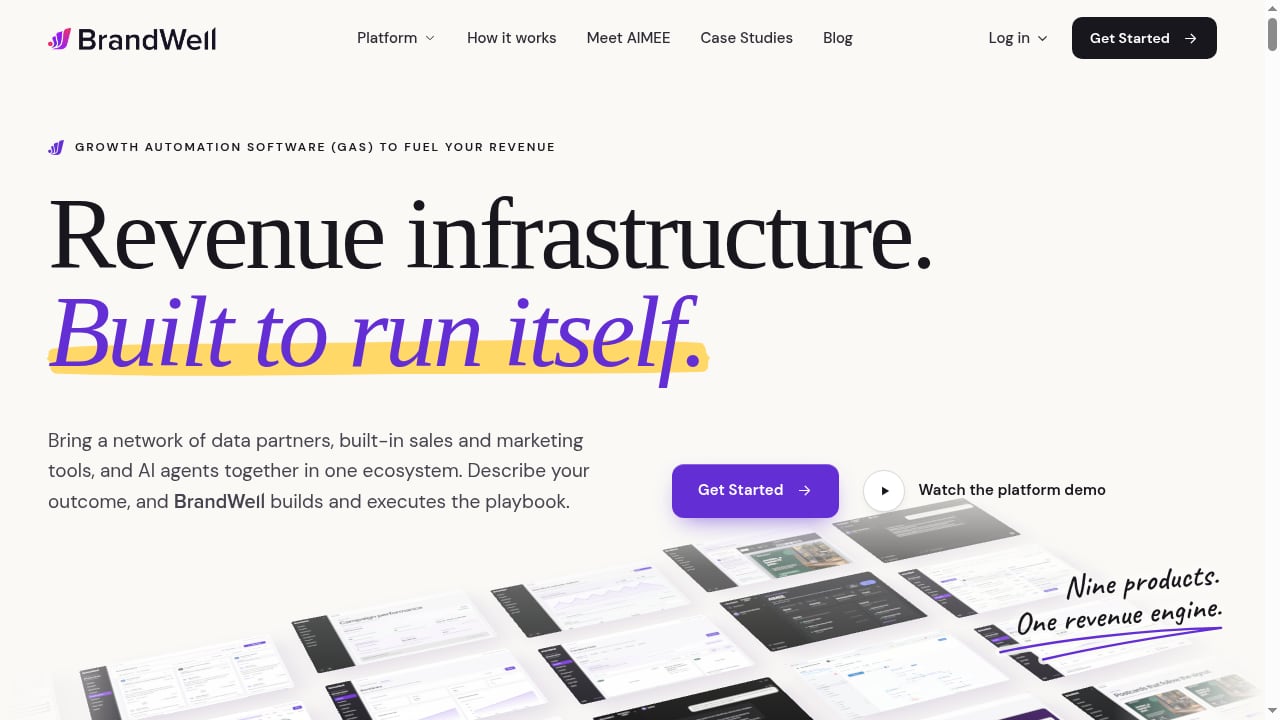 First viewport screenshot of Growth Automation Software for Inbound & Outbound | BrandWell