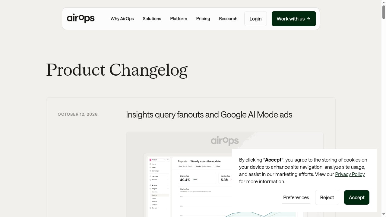 First viewport screenshot of AirOps - Product Changelog