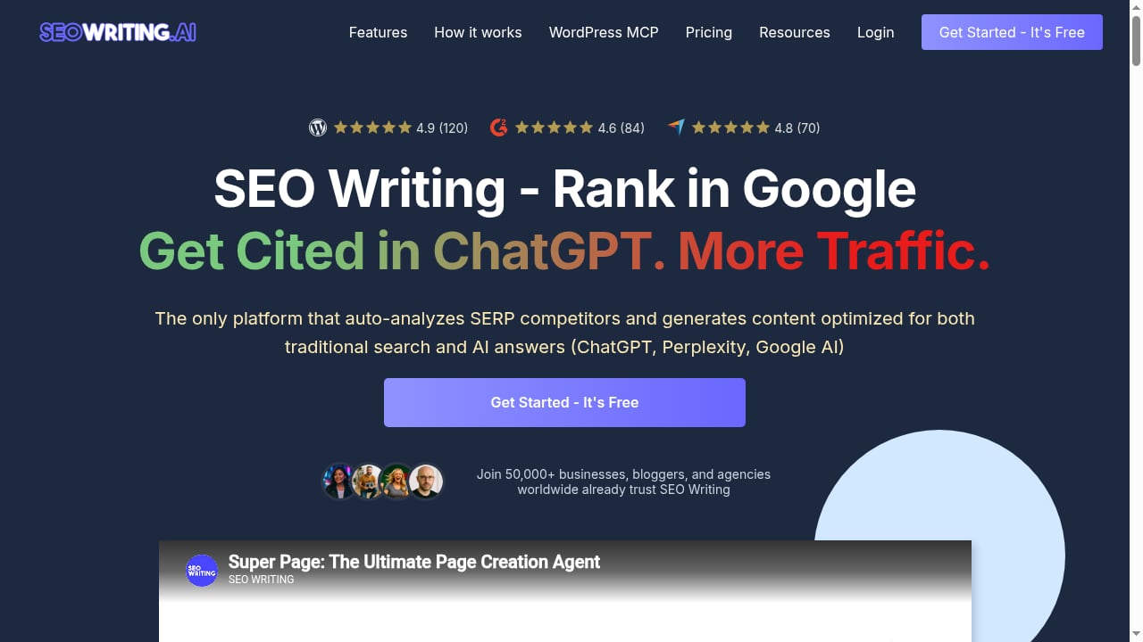 First viewport screenshot of SEO WRITING - AI Writing Tool for 1-Click SEO Articles