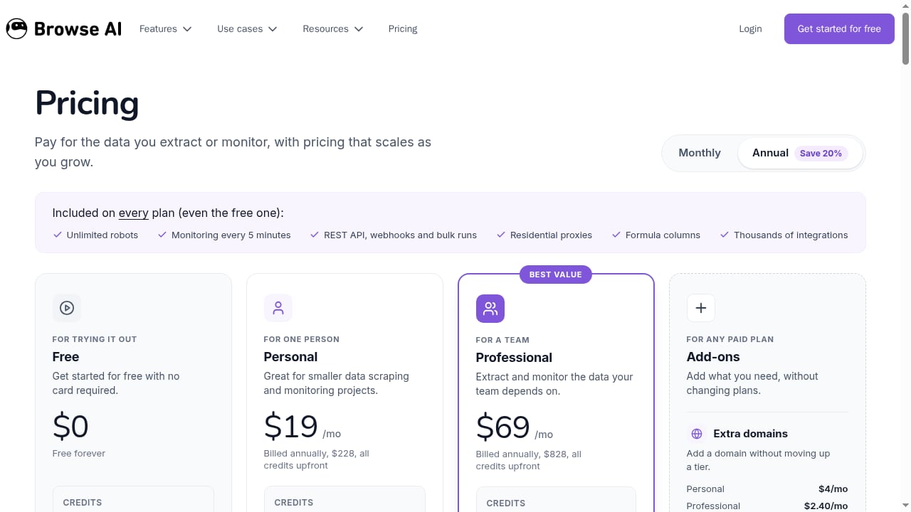 First viewport screenshot of Pricing - Browse AI