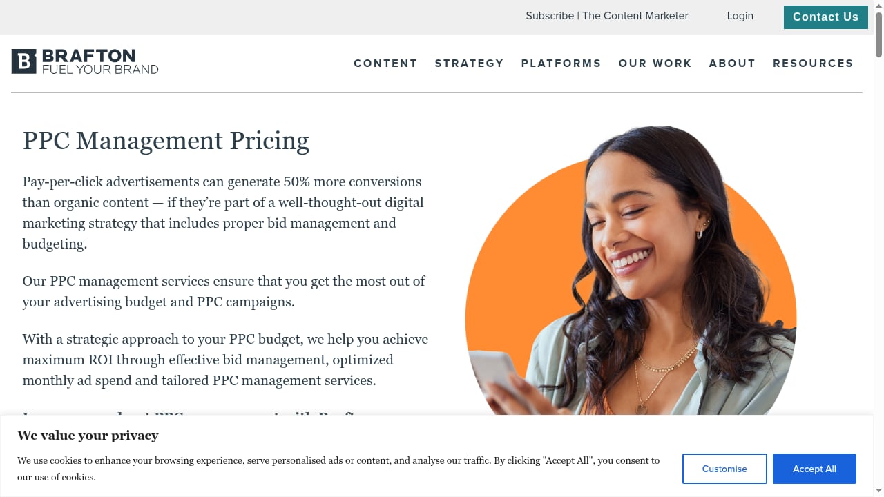 First viewport screenshot of PPC Management Pricing Plans for More Engagement | Brafton