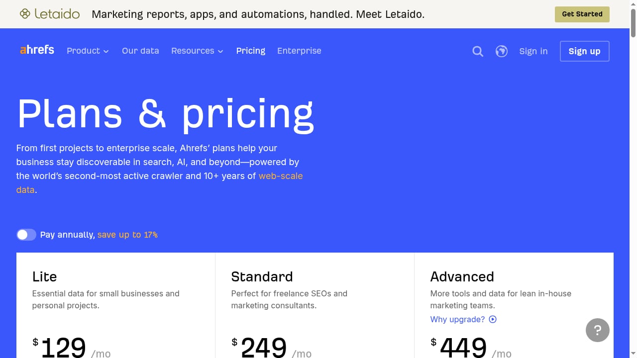First viewport screenshot of Plans & Pricing - Ahrefs