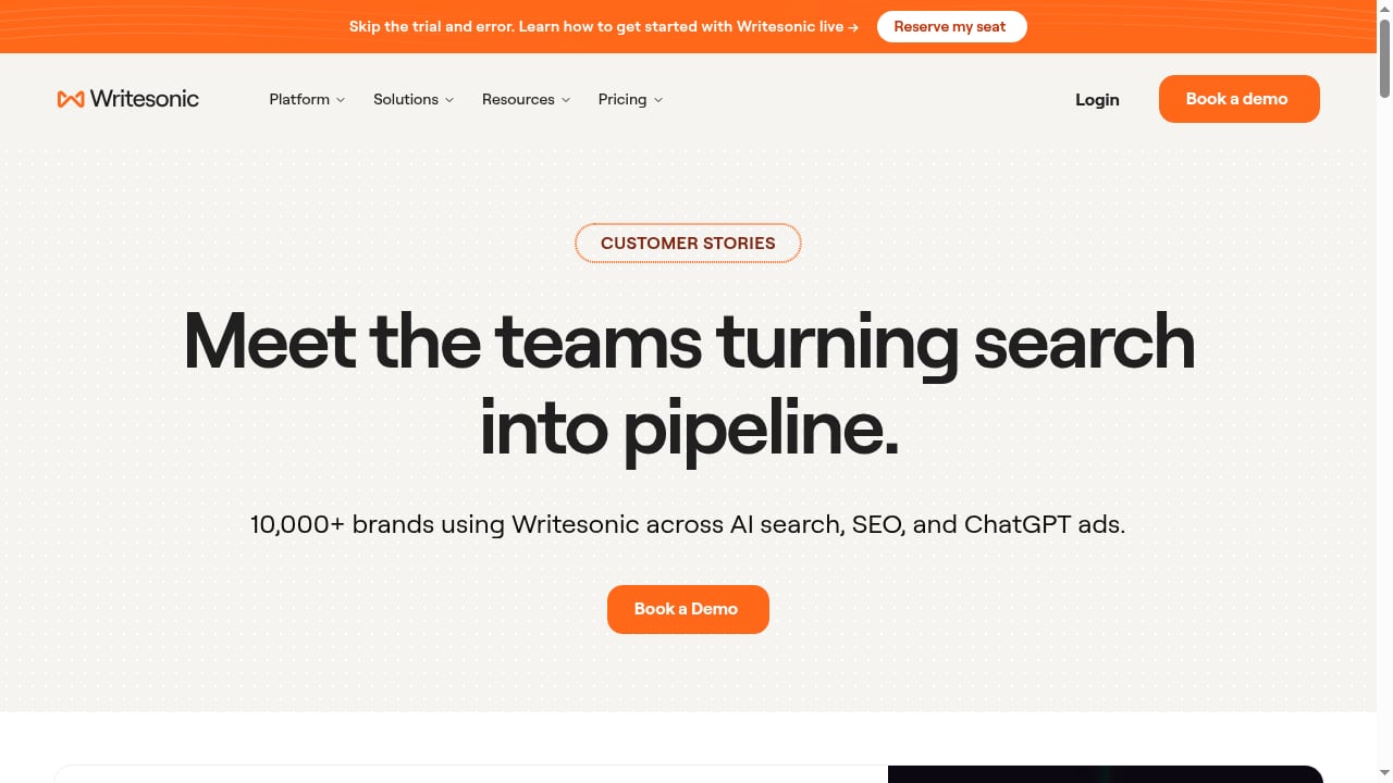 First viewport screenshot of Writesonic - AI Search Visibility Platform