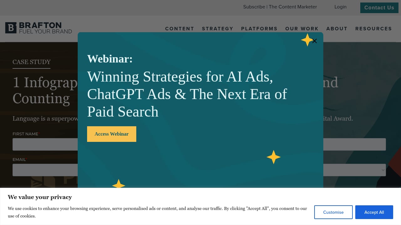 First viewport screenshot of 1 Infographic Series, 500 Backlinks for Preply — and Counting | Brafton