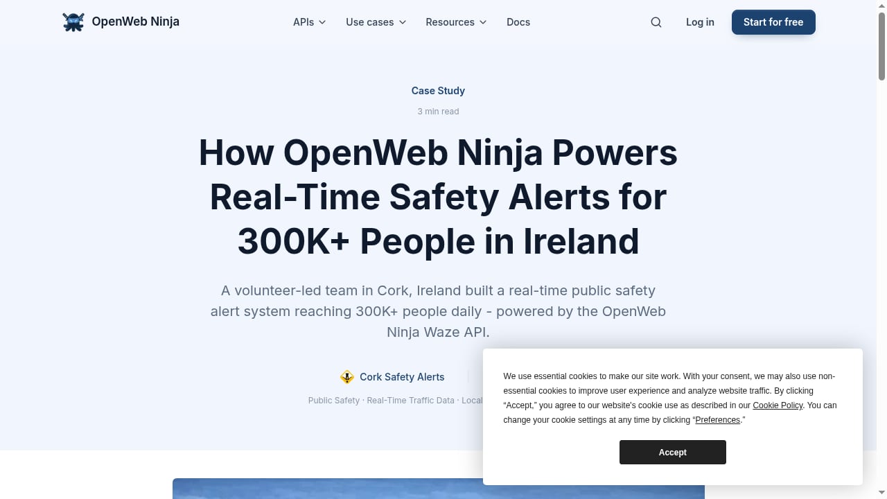 First viewport screenshot of How OpenWeb Ninja Powers Real-Time Safety Alerts for 300,000+ People in Ireland | OpenWeb Ninja