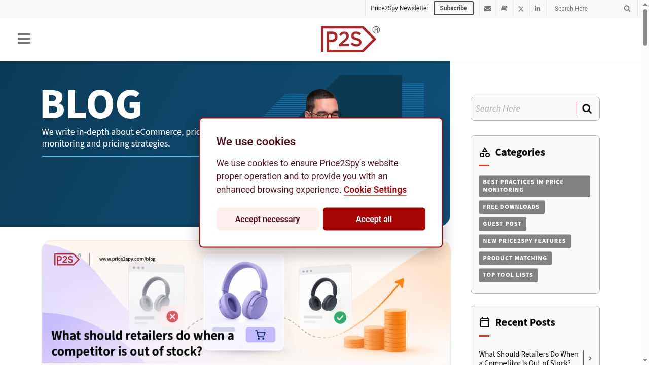 First viewport screenshot of Price2Spy® Blog