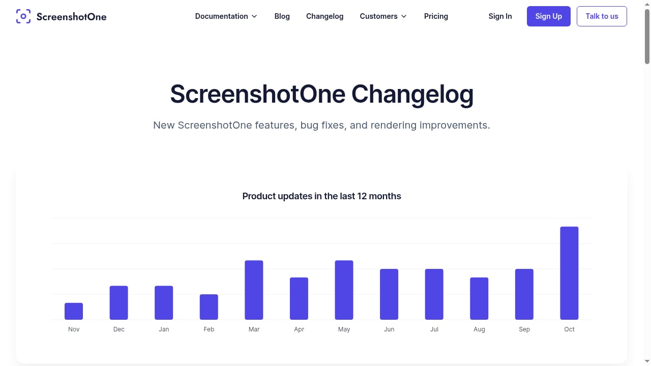 First viewport screenshot of ScreenshotOne Changelog
