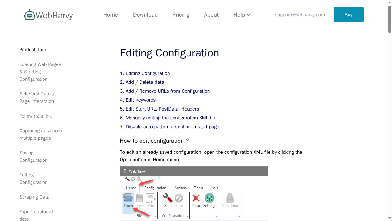 First viewport screenshot of Editing Scraper Configuration | WebHarvy User Guide