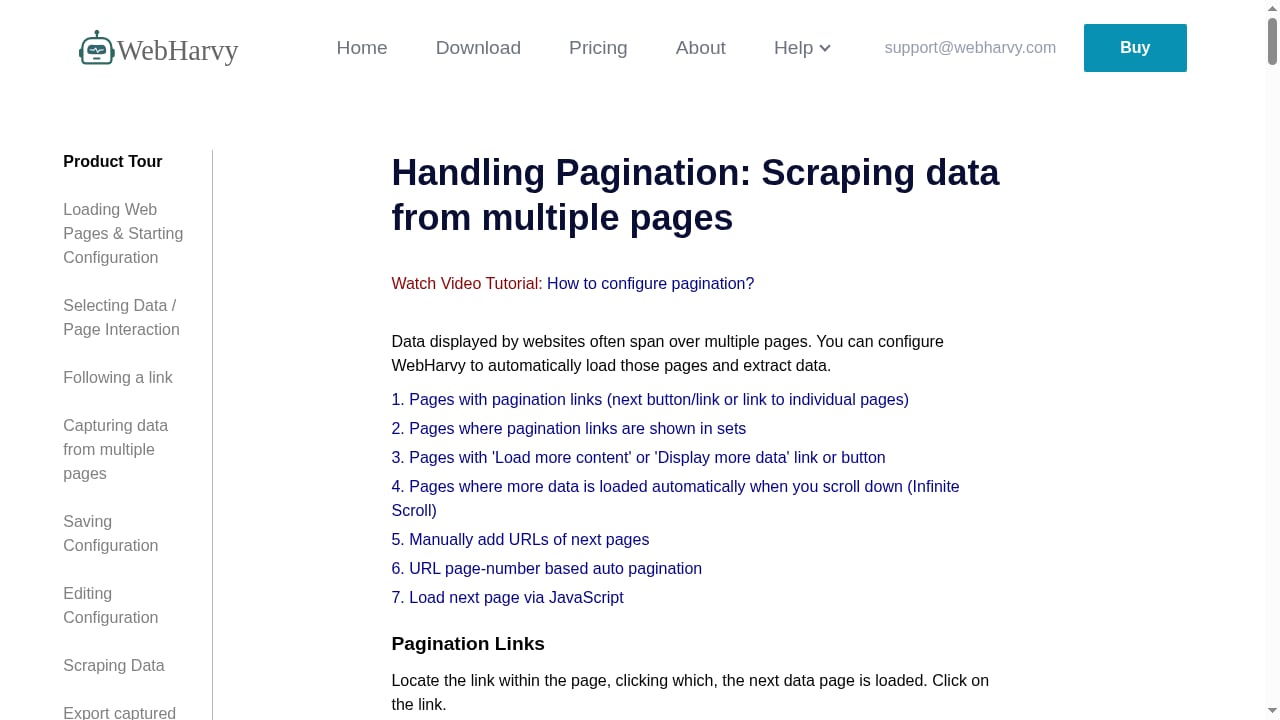 First viewport screenshot of Scraping Data from Multiple Pages | WebHarvy User Guide