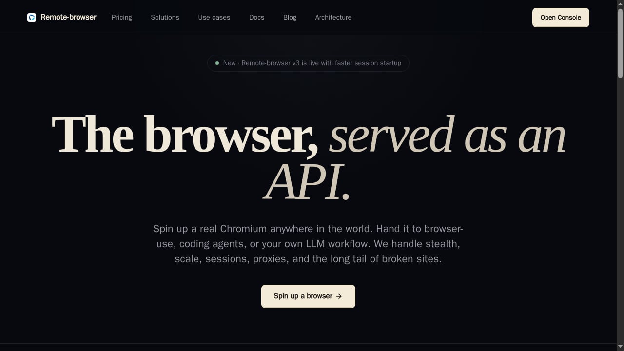 First viewport screenshot of Remote Browser - Browser API for AI Agents