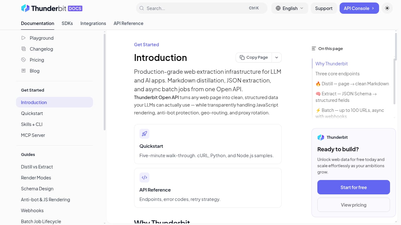 First viewport screenshot of Introduction | Thunderbit API