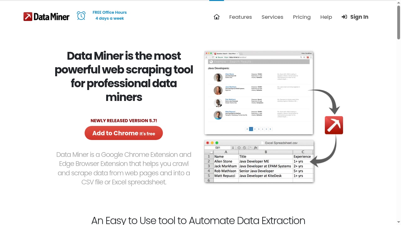 First viewport screenshot of Scrape data from any website with 1 Click | Data Miner