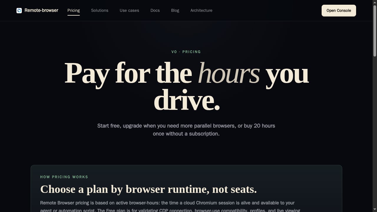 First viewport screenshot of Remote Browser - Browser API for AI Agents