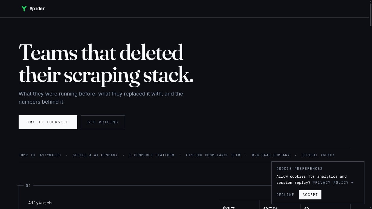 First viewport screenshot of Case Studies - Spider