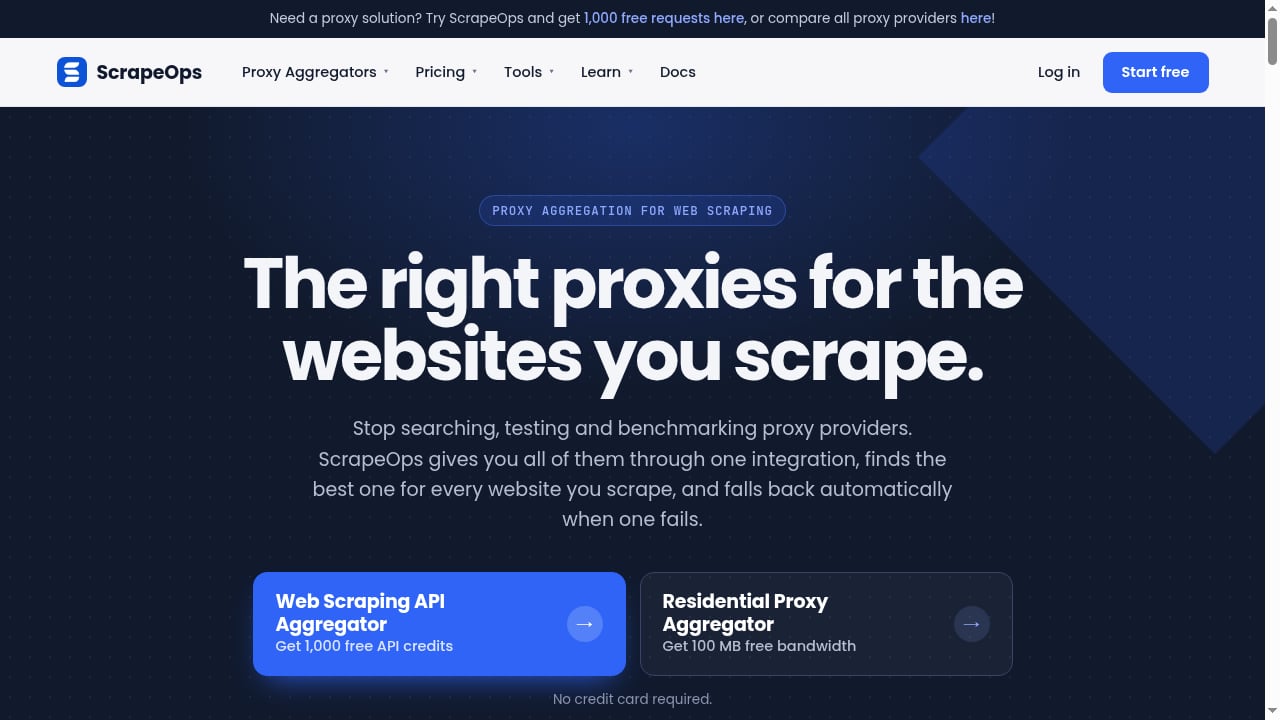 First viewport screenshot of scrapeops.io