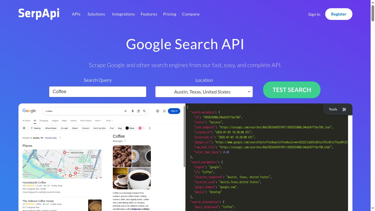 First viewport screenshot of SerpApi: Google Search API