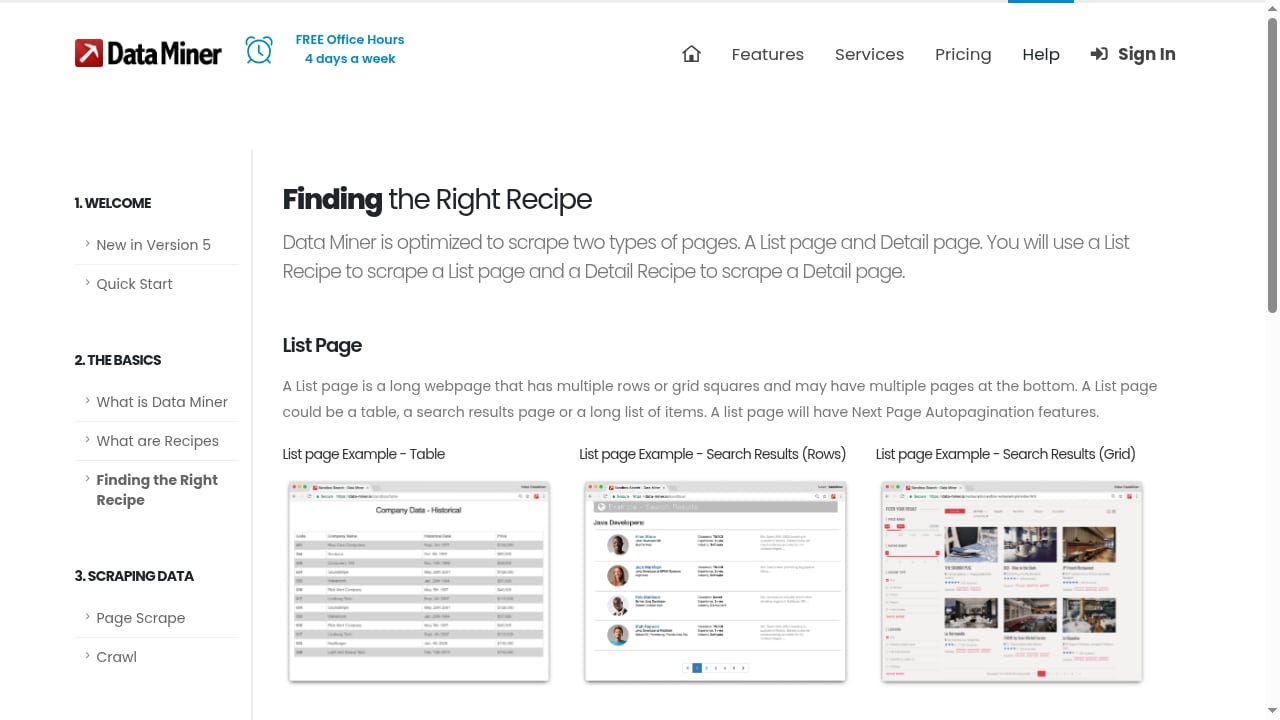 First viewport screenshot of How to find the correct recipe for a page | Data Miner
