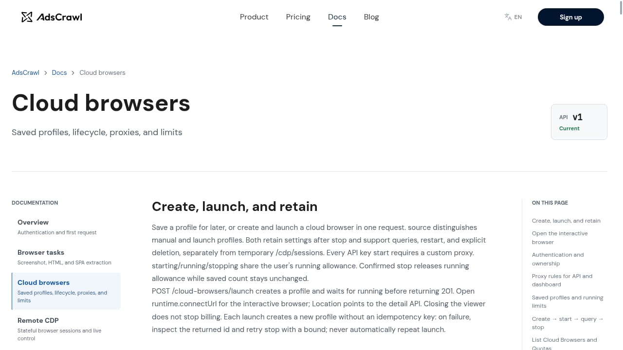 First viewport screenshot of Cloud Browsers | AdsCrawl Documentation